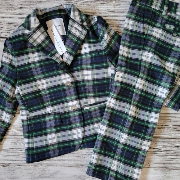 Janie and Jack Plaid Green Christmas Outfit NWT Rare Print 100% Wool - Picture 4 of 7